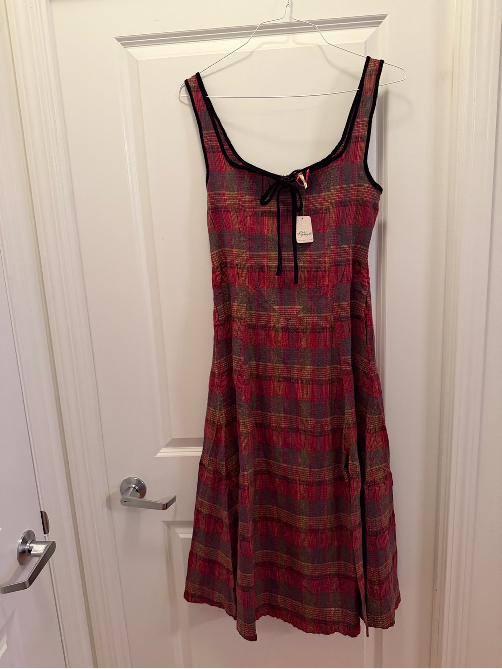 Free People Freya Strappy Plaid Midi Dress Cherry Medium NWT - Picture 8 of 16